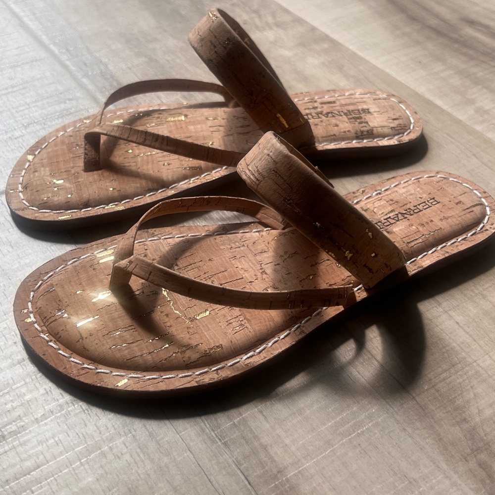 Bernardo Gold-Accented Tan Cork Sandals